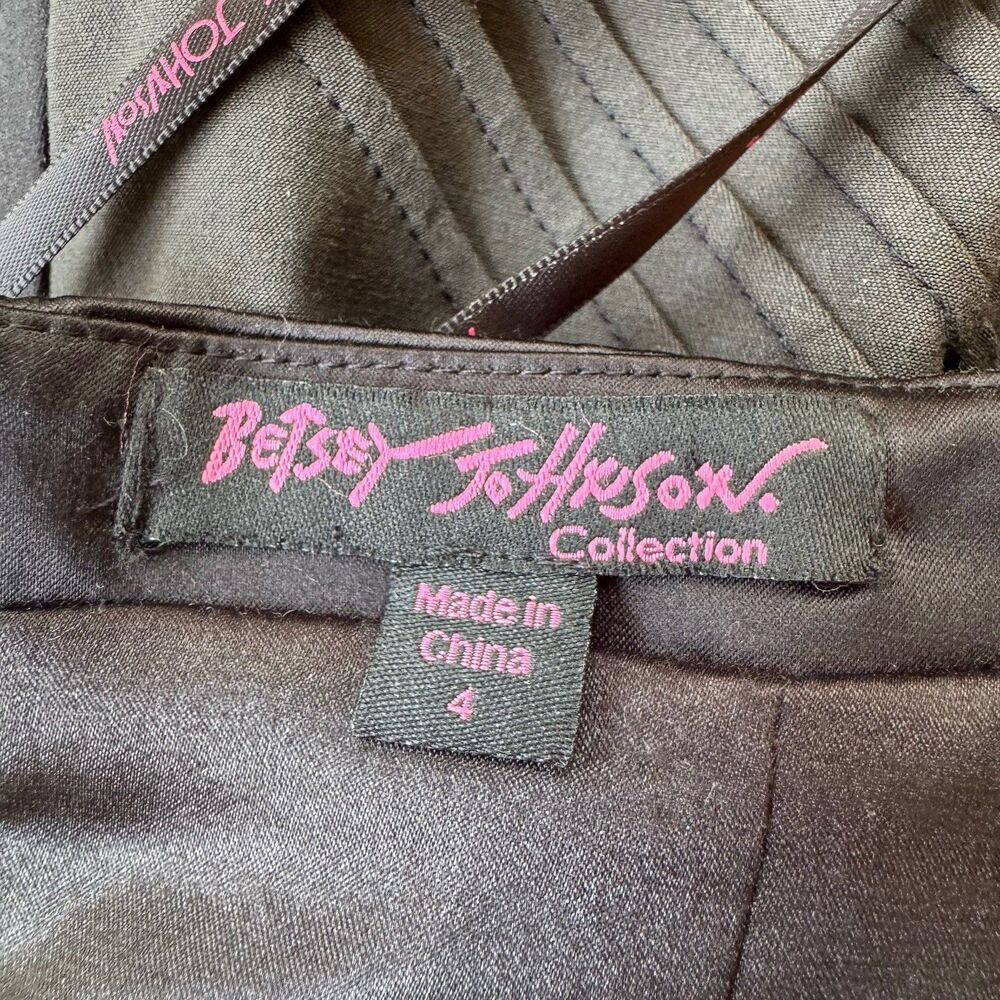 Vintage Betsey Johnson Corset Dress Black Satin Strapless Stretch Y2K Size 4 - Picture 6 of 15